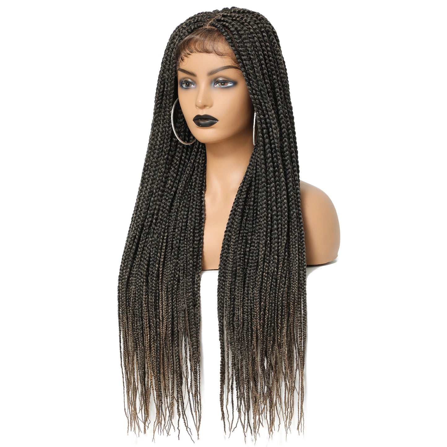 Ice silk Headband 4*4 Front lace long triple braid 550gLace Wig With baby Hair