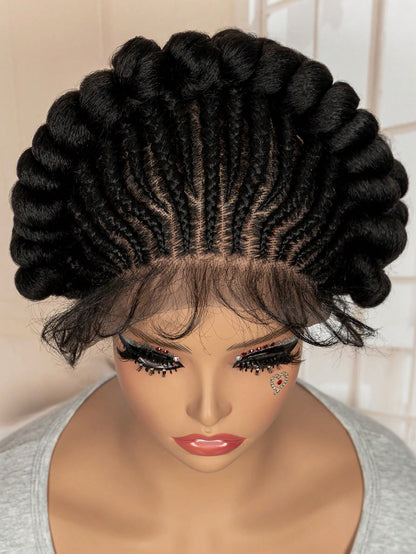 All-Lace Baby Hair Wig Bantu Knot Twisted Braid Wig