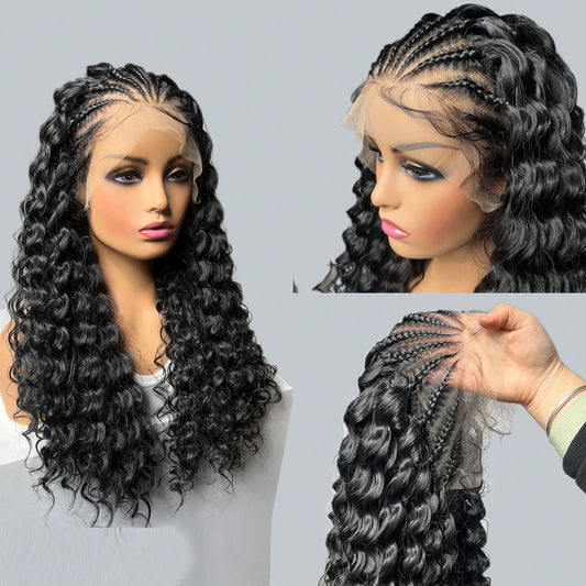 26 Inches Long 13x4 Front Lace Braids Curly Glueless Wigs With Baby Hair