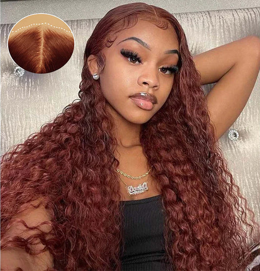 [Glueless Wig] Hair Easy To Wear Color #33 Reddish Brown Deep Wave 4x4 & 5x5 Pre-cut lace Glueless Wig With Baby Hair