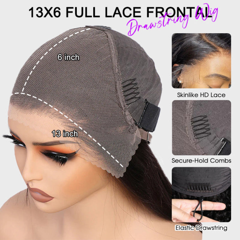 Glueless Pull Go Drawstring 13x6 HD Lace Frontal Colored Boho Braided Water Wave Wigs