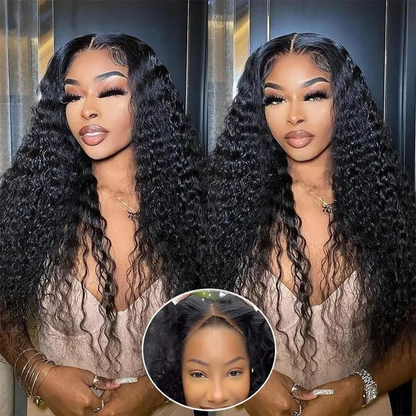 [Glueless Wig] Natural Black pre-cut Deep Wave 6X4 HD Lace  Closure 100%  Wig