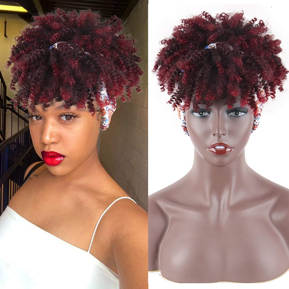 Short Afro Kinky Curly Wigs with Headband
