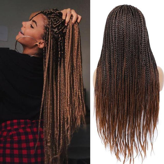 Black Mixed Dark Brown Micro Braids Wig Box Braided Wigs