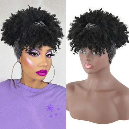 Short Afro Kinky Curly Wigs with Headband
