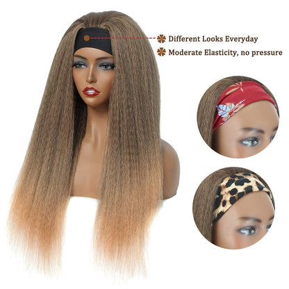 T27#  Kinky Straight Long Hair Headband Glueless Wig