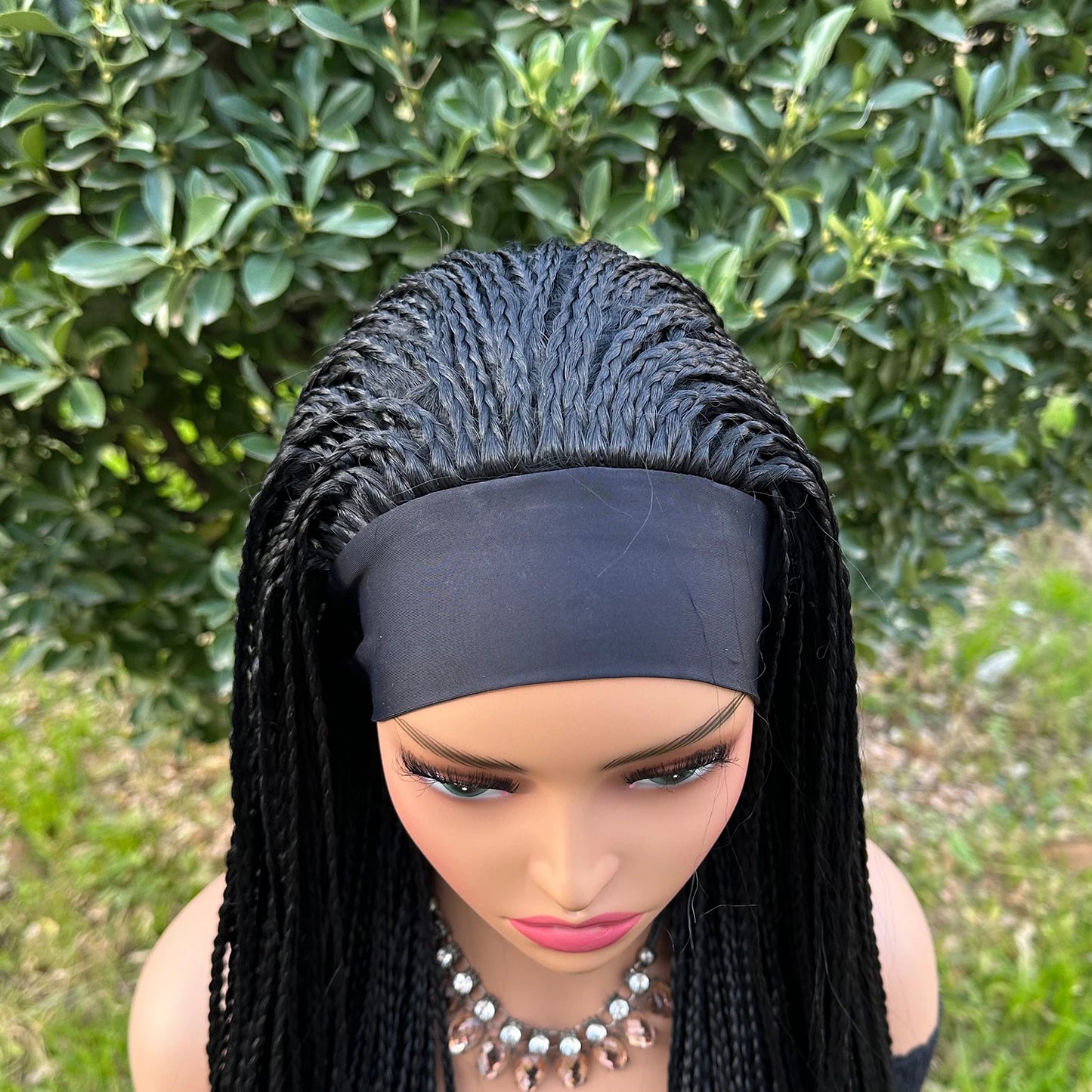 Black Long Micro Braids Wig Headband Wigs Box Braided Wig