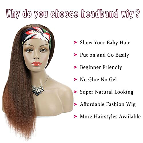 Brown Kinky Straight Long Hair Headband Glueless Wig
