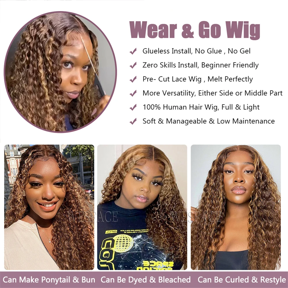 [Glueless Wig]  Highlight Color P4/27 Deep Wave HD 4x4 & 5x5 lace Pre-cut Glueless Wig With Baby Hair