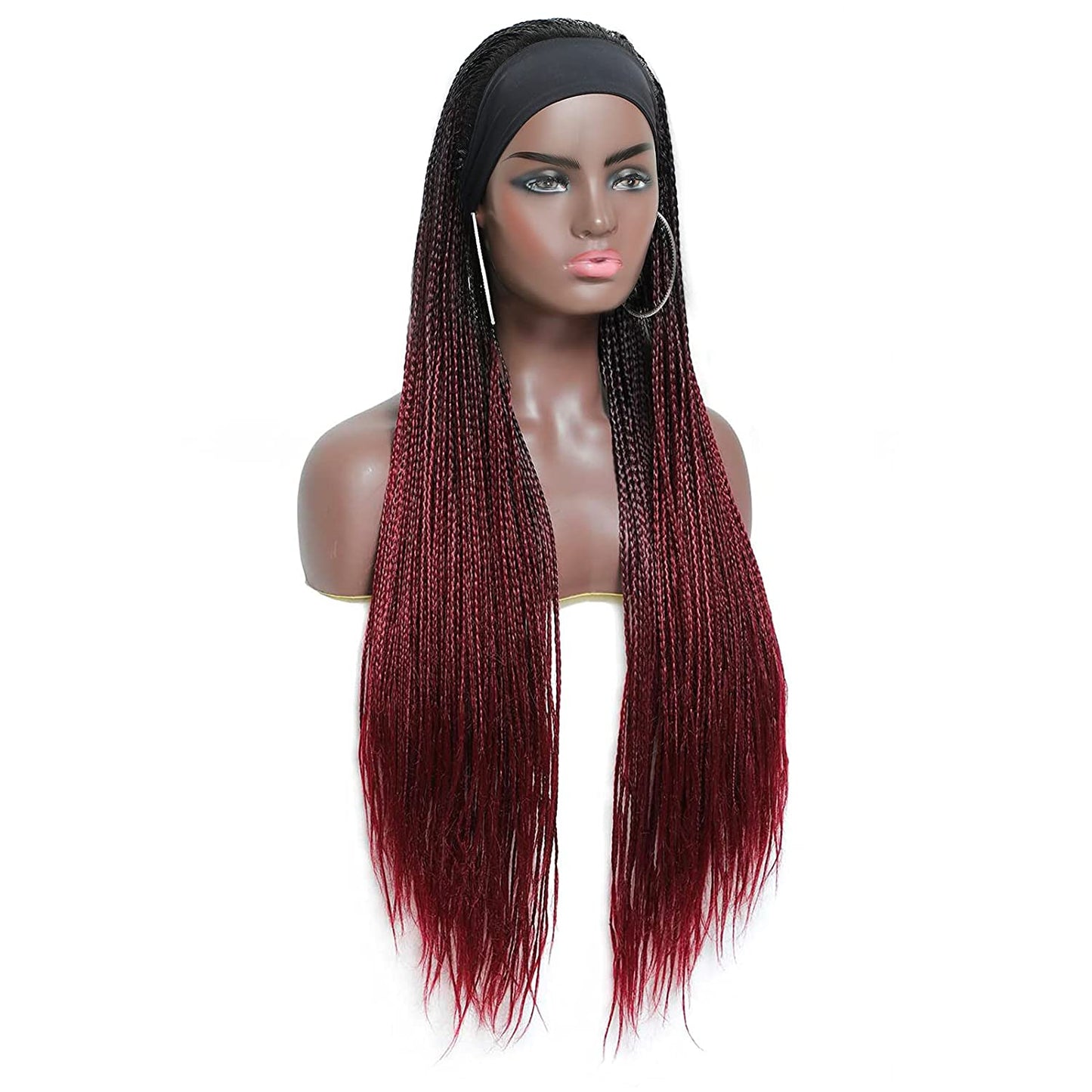 Burgundy Wine Red Long Micro Braids Wig Headband Wigs Box Braided Wigs