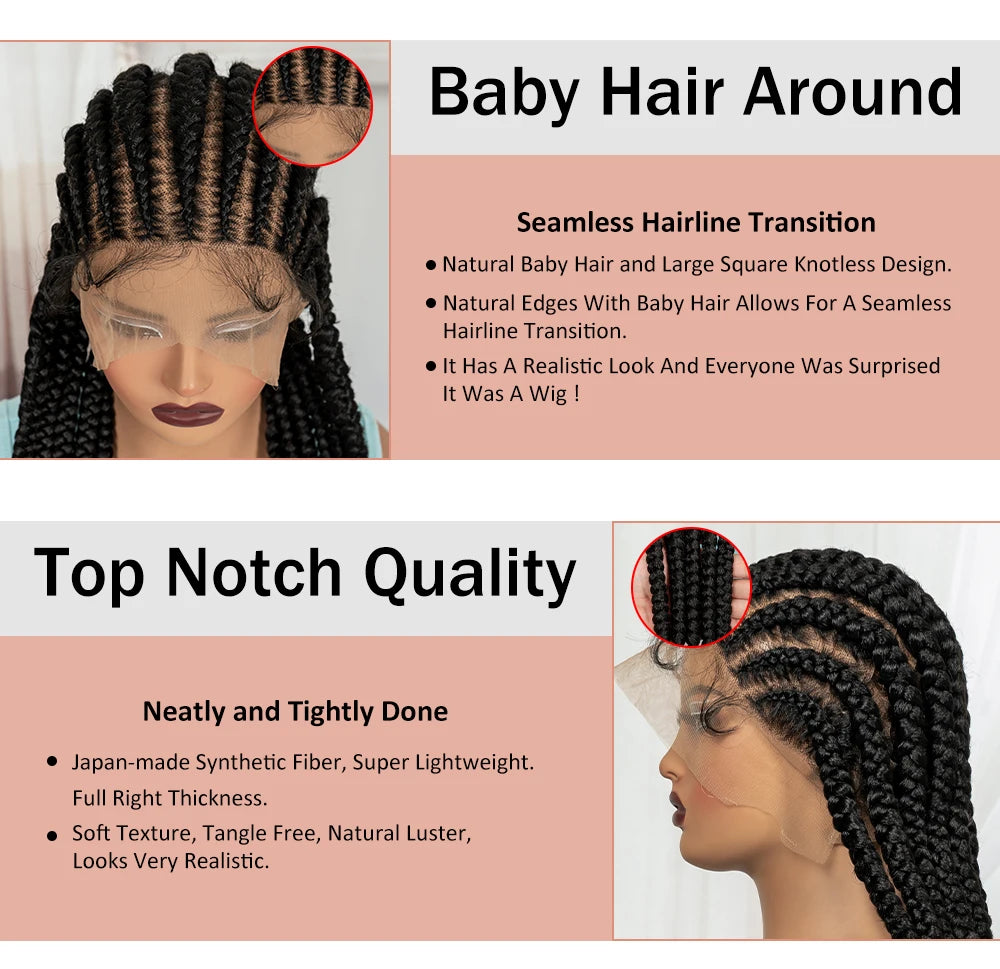 32In Full Lace Cornrow Braided Wigs Knotless Lace Frontal Braids Wig with Baby Hair
