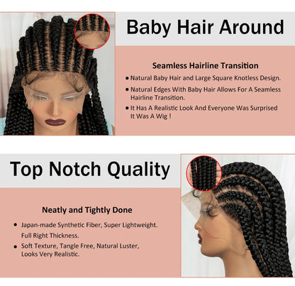 32In Full Lace Cornrow Braided Wigs Knotless Lace Frontal Braids Wig with Baby Hair