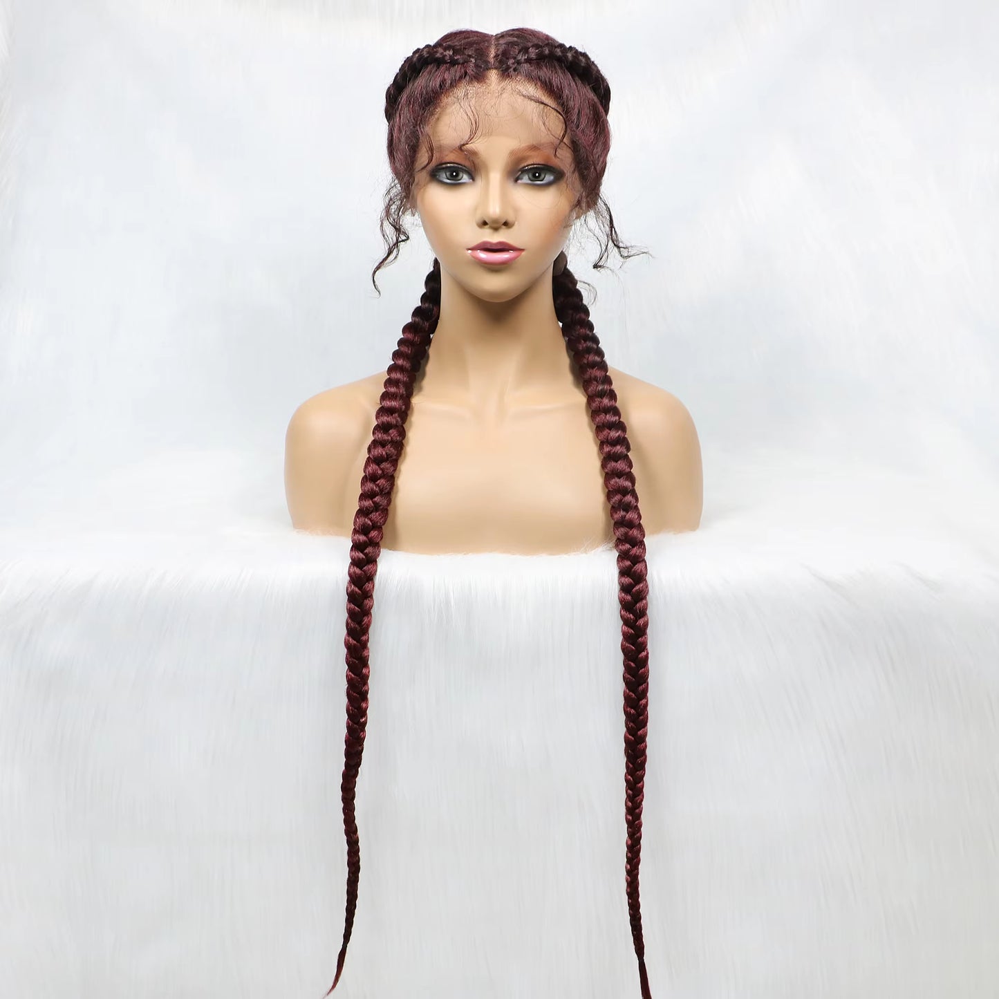 36 Inches Long Lace Front Braided Wigs Dutch Twins Braids Wig With Baby Hair