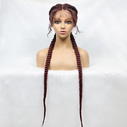 36 Inches Long Lace Front Braided Wigs Dutch Twins Braids Wig With Baby Hair