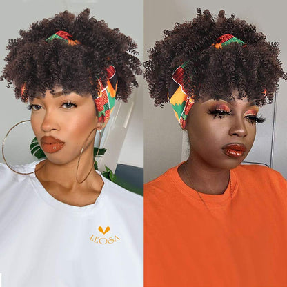 Short Afro Kinky Curly Wigs with Headband