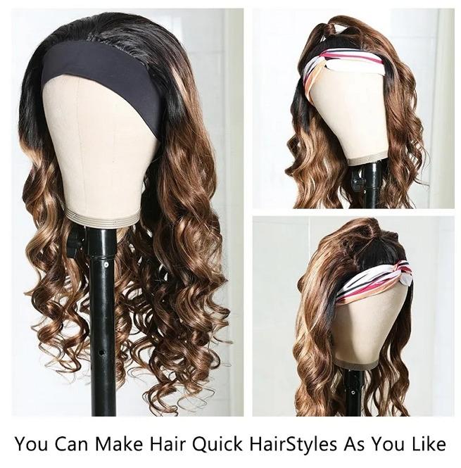 Brown Mixed Blonde Long Wave Hair Headband Wig