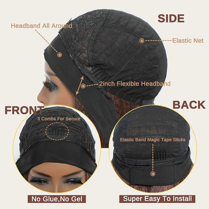T30# Black Gradient Dark Brown Kinky Straight Long Hair Headband Glueless Wig