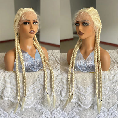 Lace Front Wig Braided Wigs With Baby Hair 32 Inches 4 Twist Cornrow Braids Crochet Braids