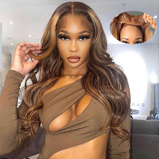 [Glueless Wig]  Hair Highlight #4/27 Body Wave 4x4 & 5x5 HD Lace  Pre-cut Easy To Wear Glueless Wigs 180% 200% Density  Wigs