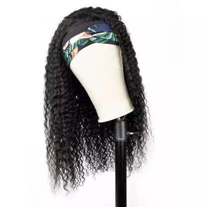 Kinky Curly Natural Black Wig With Headband