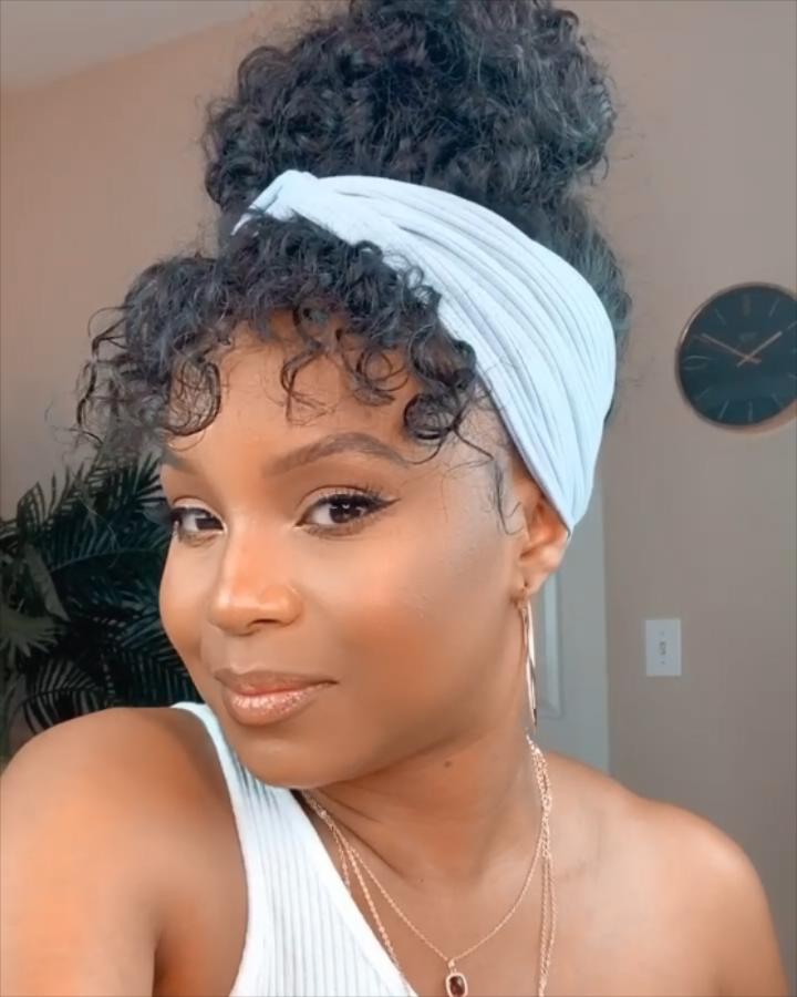 Natural Black Curly Long Hair Headband Glueless Wig