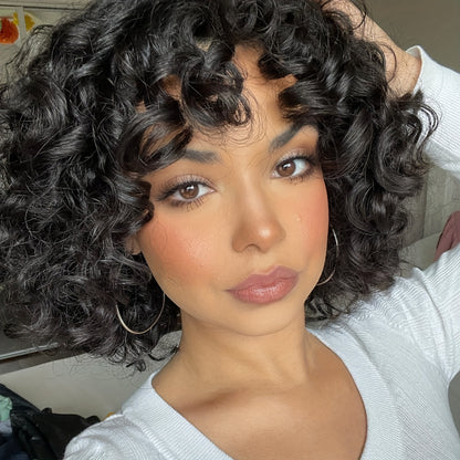 12 Inch Elegant Short Roll Wavy Costume Wig Natural Black Soft Curly Wig