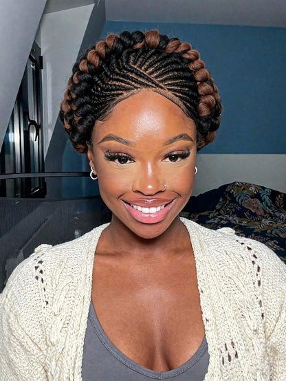 All-Lace Baby Hair Wig Bantu Knot Twisted Braid Wig