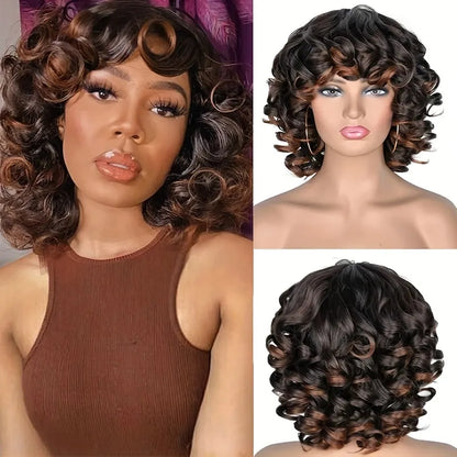12 Inch Elegant Short Roll Wavy Costume Wig Natural Black Soft Curly Wig