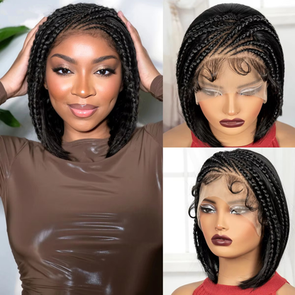 12inch Cornrow Braided Bob Wigs 13x4 Transparent Lace Frontal Short Natural Straight Wigs with Braids