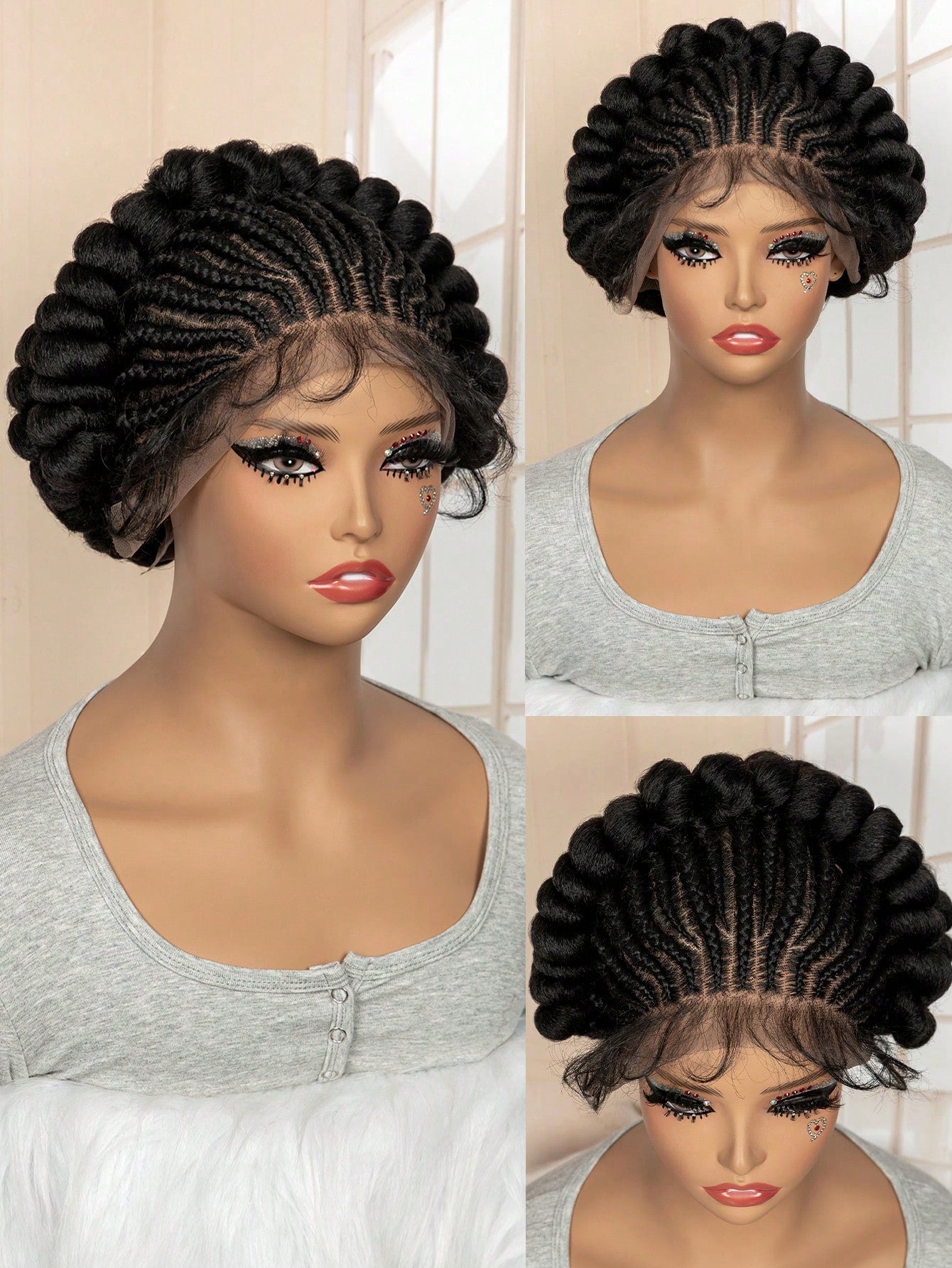 All-Lace Baby Hair Wig Bantu Knot Twisted Braid Wig