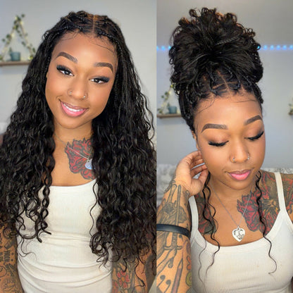 Knotless Boho Braids HD 13x6 Lace Frontal Wig Flexi Fit Drawstring Cap Water Wave Glueless Braided Wigs