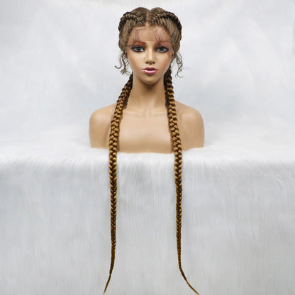 36 Inches Long Lace Front Braided Wigs Dutch Twins Braids Wig With Baby Hair