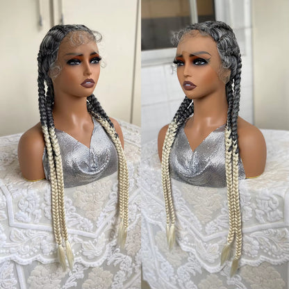 Lace Front Wig Braided Wigs With Baby Hair 32 Inches 4 Twist Cornrow Braids Crochet Braids