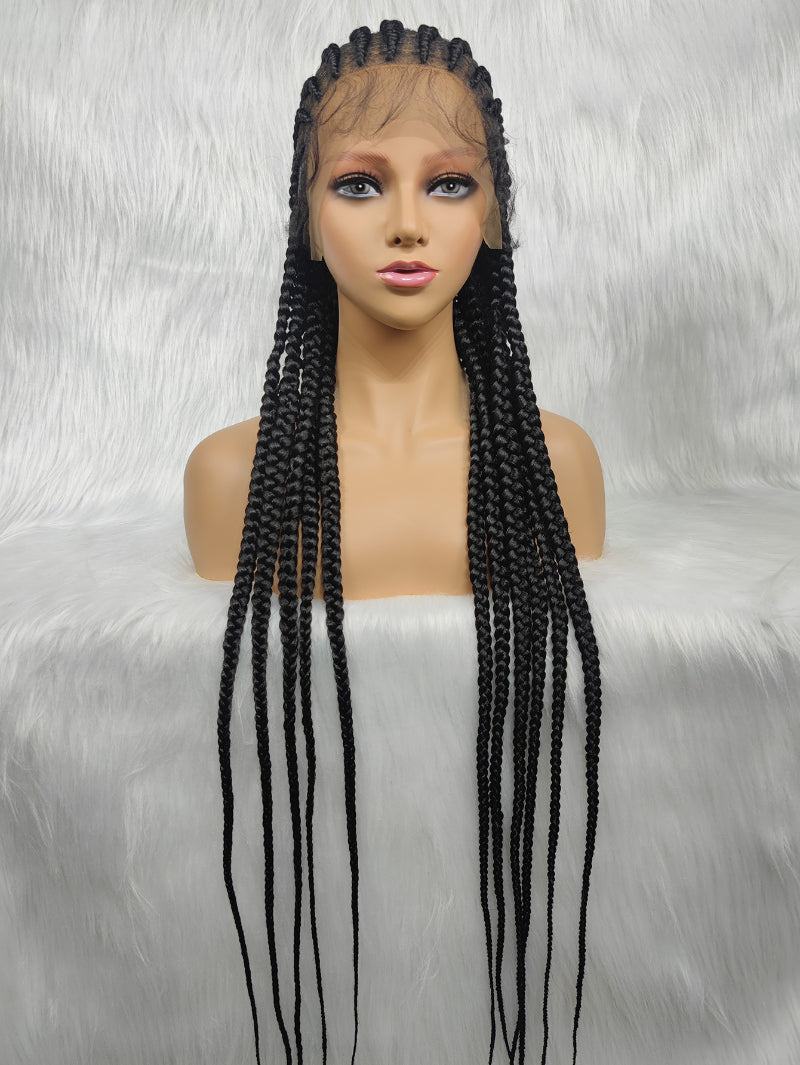36 Inch Full Lace Giant Box Braid Wig With Baby Hair Cornrow Twist Wig