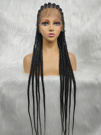 36 Inch Full Lace Giant Box Braid Wig With Baby Hair Cornrow Twist Wig