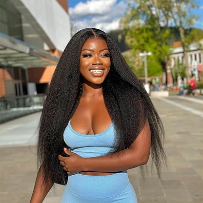 [Glueless Wig]  Easy To Wear Glueless Wigs Kinky Straight Pre-Cut 4x4/5x5 HD Transparent Lace Closure Wig with Pre Plucked Hairline