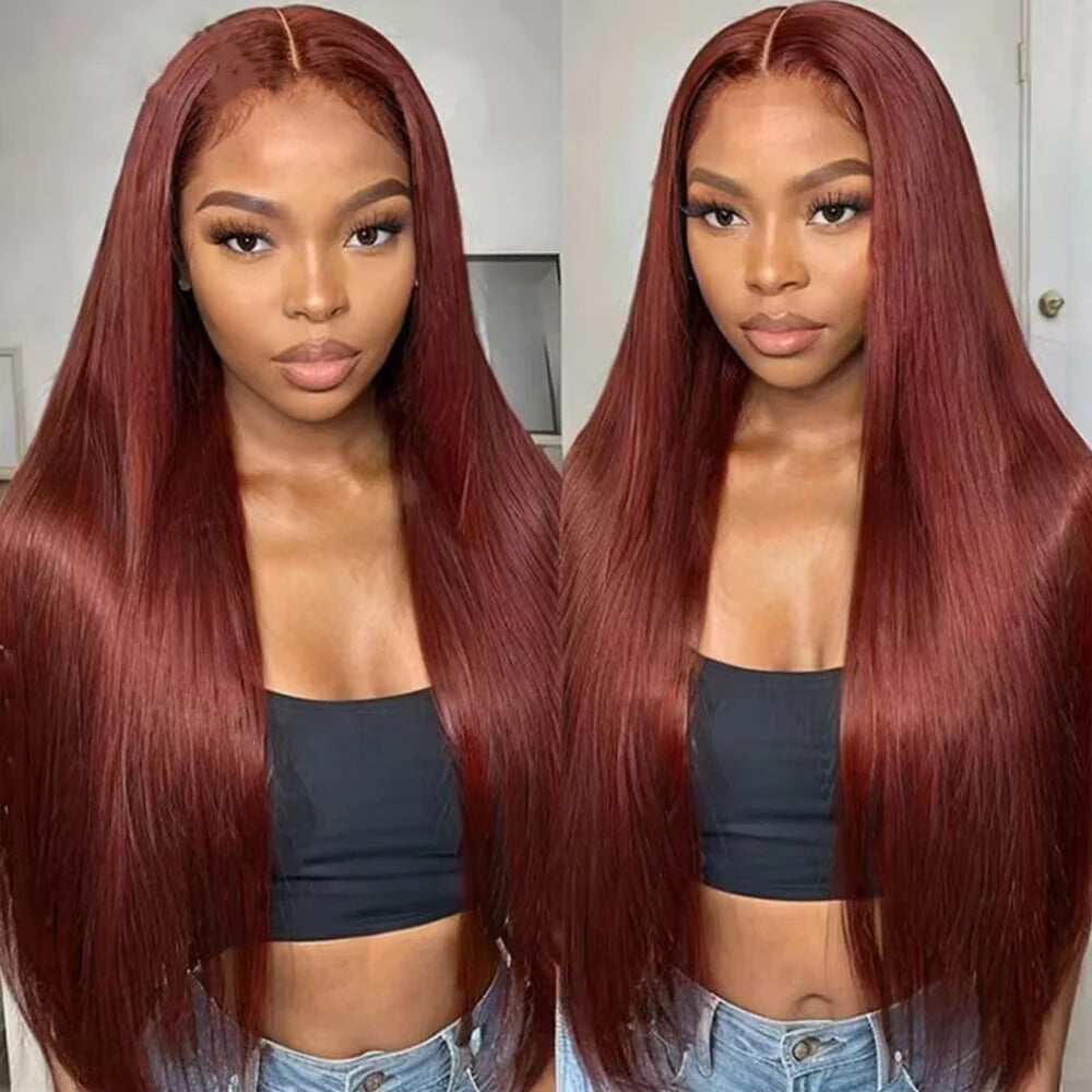 [Glueless Wig] Hair Color #33 Reddish Brown 180% 200% Density Straight Lace 4x4 & 5x5  Pre-cut Lace Ready To Go Glueless Wigs
