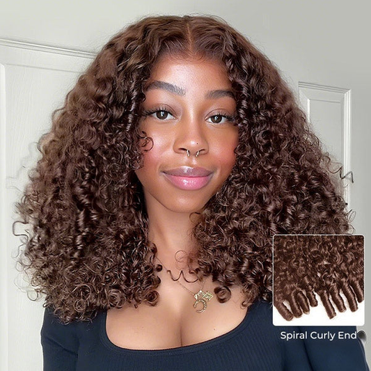 [Glueless Wig]  Burmese Curly Chocolate Brown Color Pre-Cut 5X5/4x4 Lace Wear Go Wig