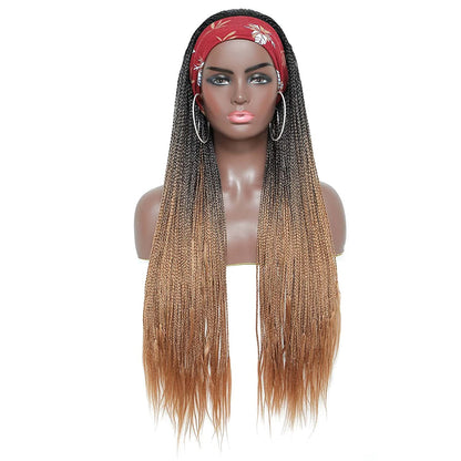 Black Gradient Light Brown Long Micro Braids Wig Headband Wigs Box Braided Wigs