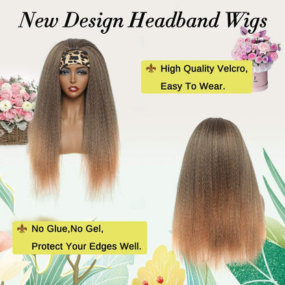 T27#  Kinky Straight Long Hair Headband Glueless Wig