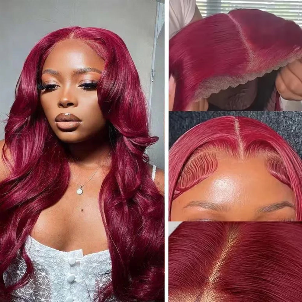 [Glueless Wig] Cherry 99J Burgundy Body Wave 5x5/4x4  Glueless pre-cut Lace Closure 200% Density Color Ready To Go Wig |