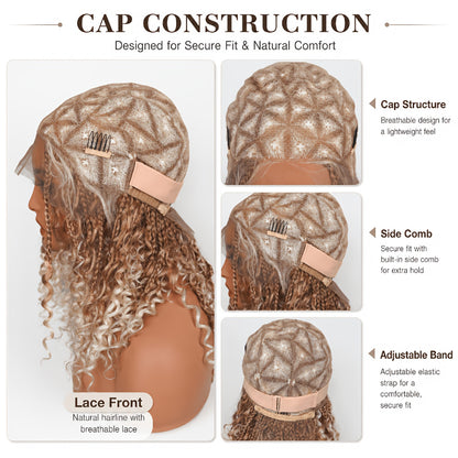 Glueless Full Lace Curly Wave Braided Wigs Honey Blonde Color Boho Braided Wigs Put on And Go Wig