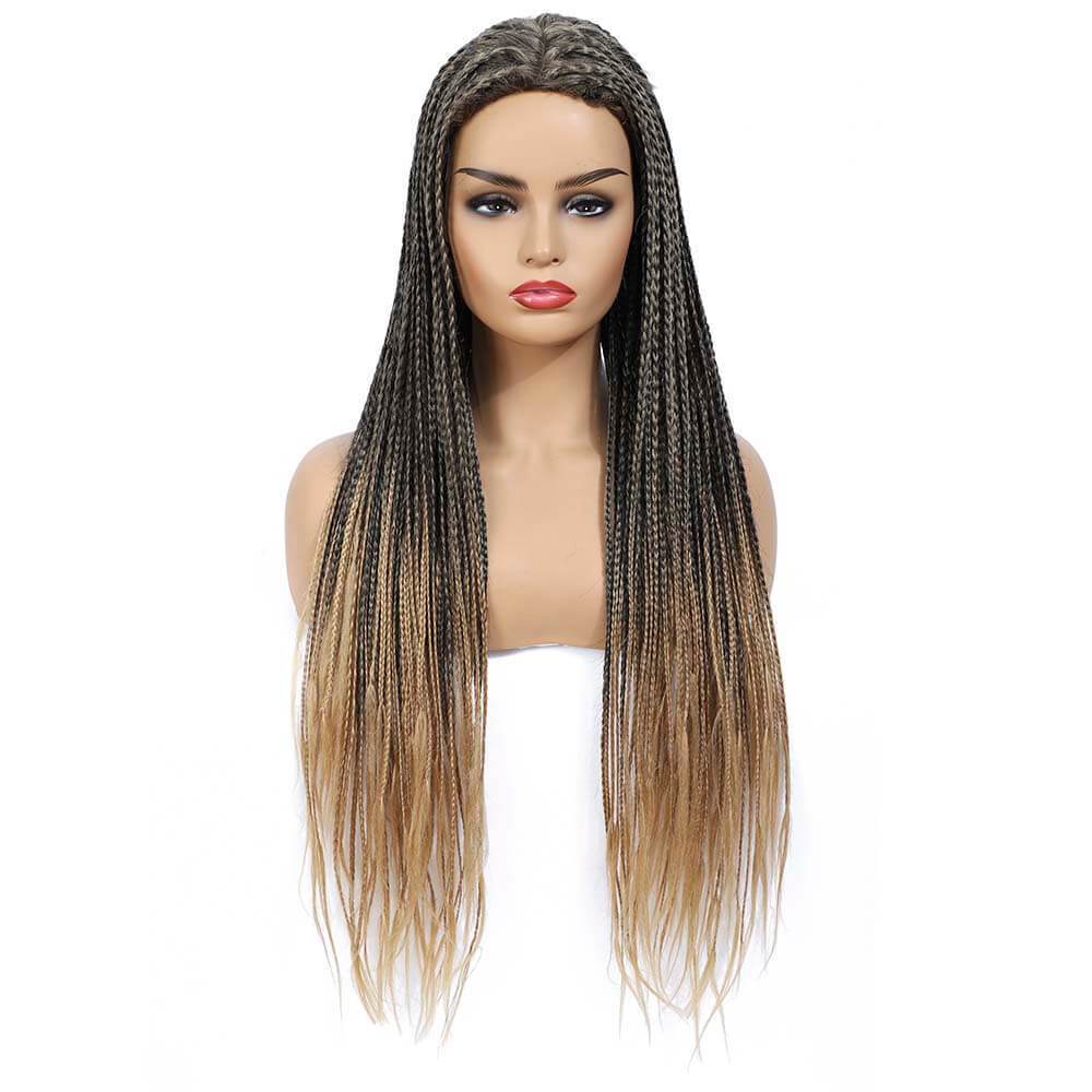 Black Mixed Blonde Micro Braids Wig Box Braided Wigs