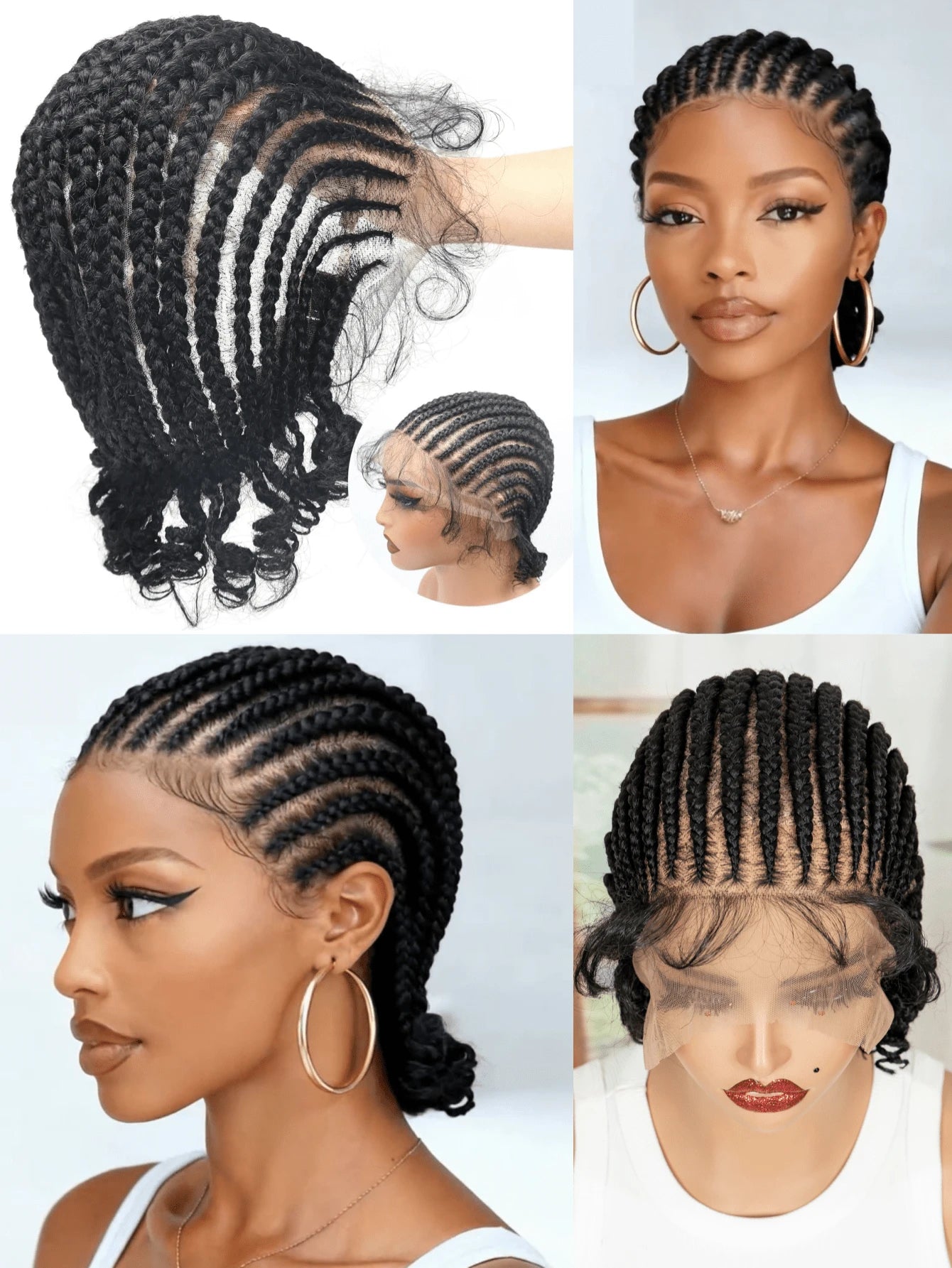 8" Short Cornrow Braided Bob Wigs  Full Lace Braided Wigs Unisex Cornrow Bob Wig