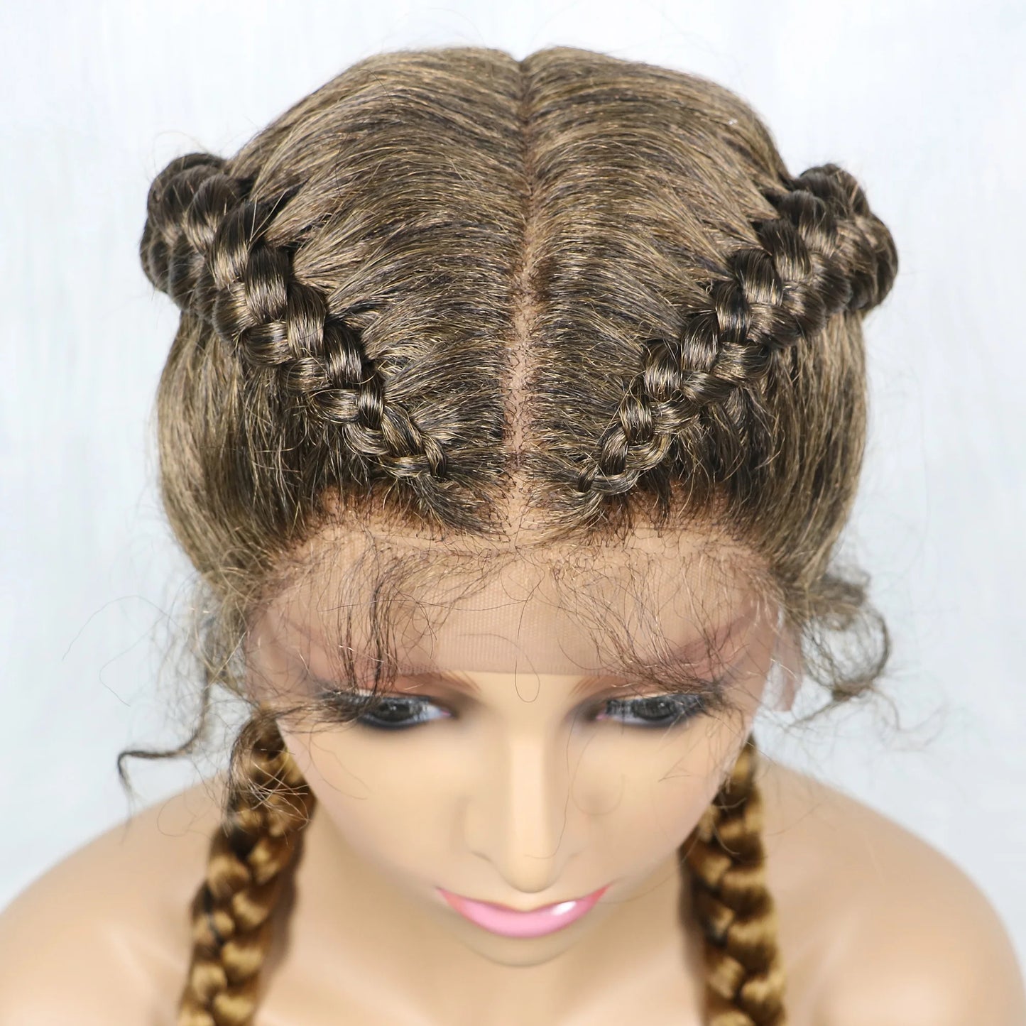 36 Inches Long Lace Front Braided Wigs Dutch Twins Braids Wig With Baby Hair