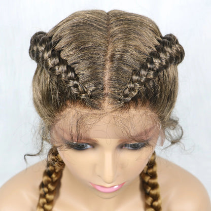 36 Inches Long Lace Front Braided Wigs Dutch Twins Braids Wig With Baby Hair