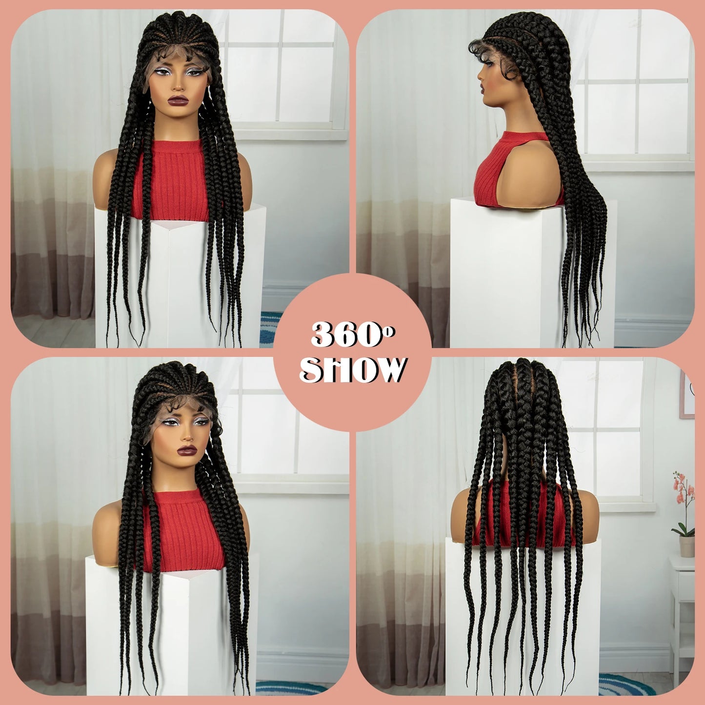 32INCH Cornrow Braided Wigs Full Lace Braids Wig with Baby Hair Lace Frontal Knotless Braided Lace Wig