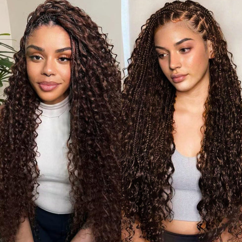 Glueless Pull Go Drawstring 13x6 HD Lace Frontal Colored Boho Braided Water Wave Wigs