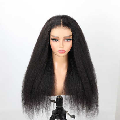 [Glueless Wig]  Hair Pre-cut Kinky Straight Glueless HD 6X4/4x4  Lace Closure 100%  Wig