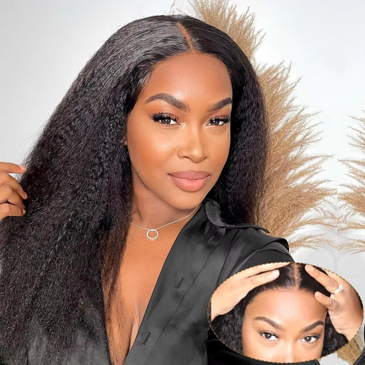 [Glueless Wig]  Hair Pre-cut Kinky Straight Glueless HD 6X4/4x4  Lace Closure 100%  Wig